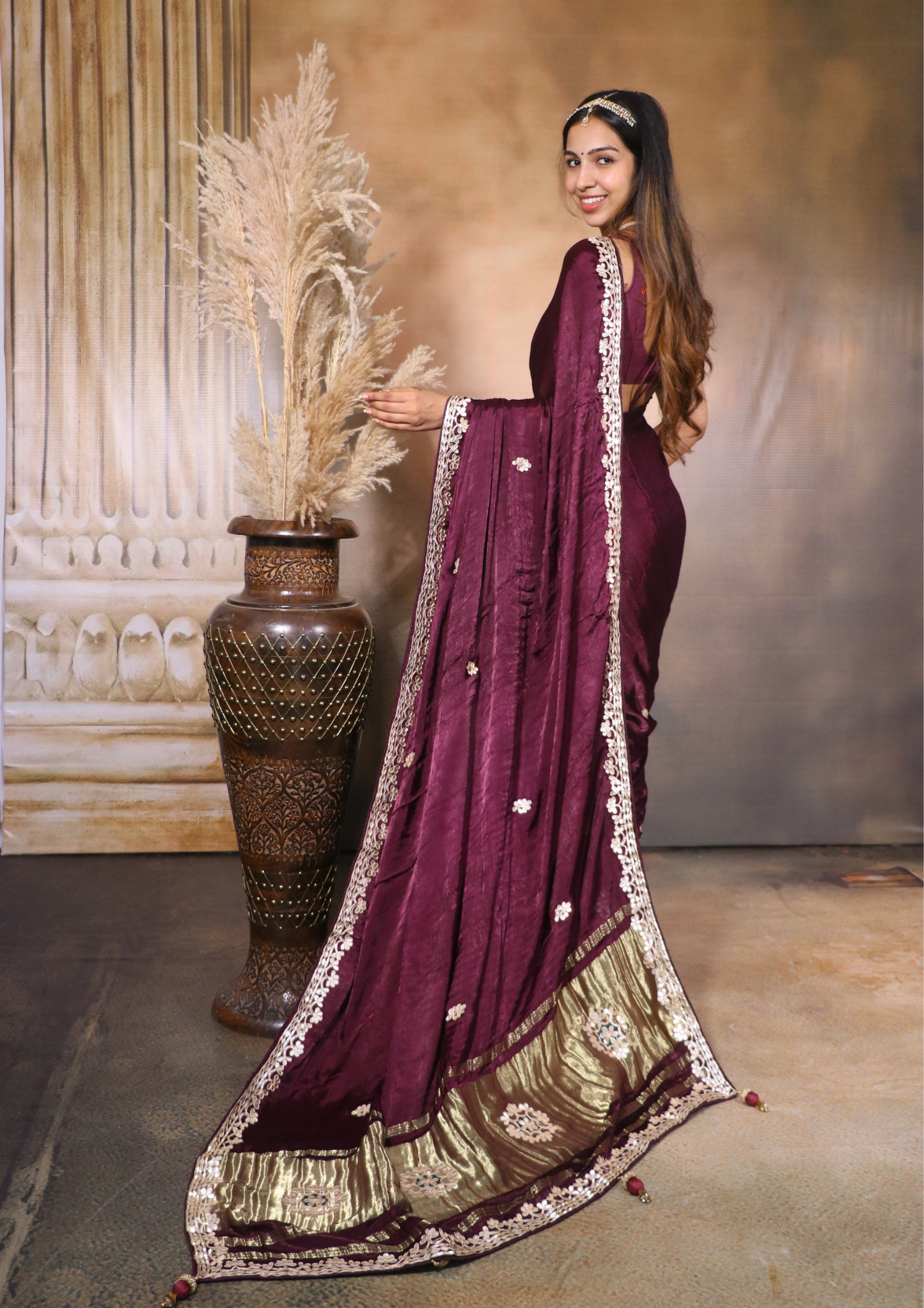 Modal Gajji Silk Gota Patti Saree- Maroon