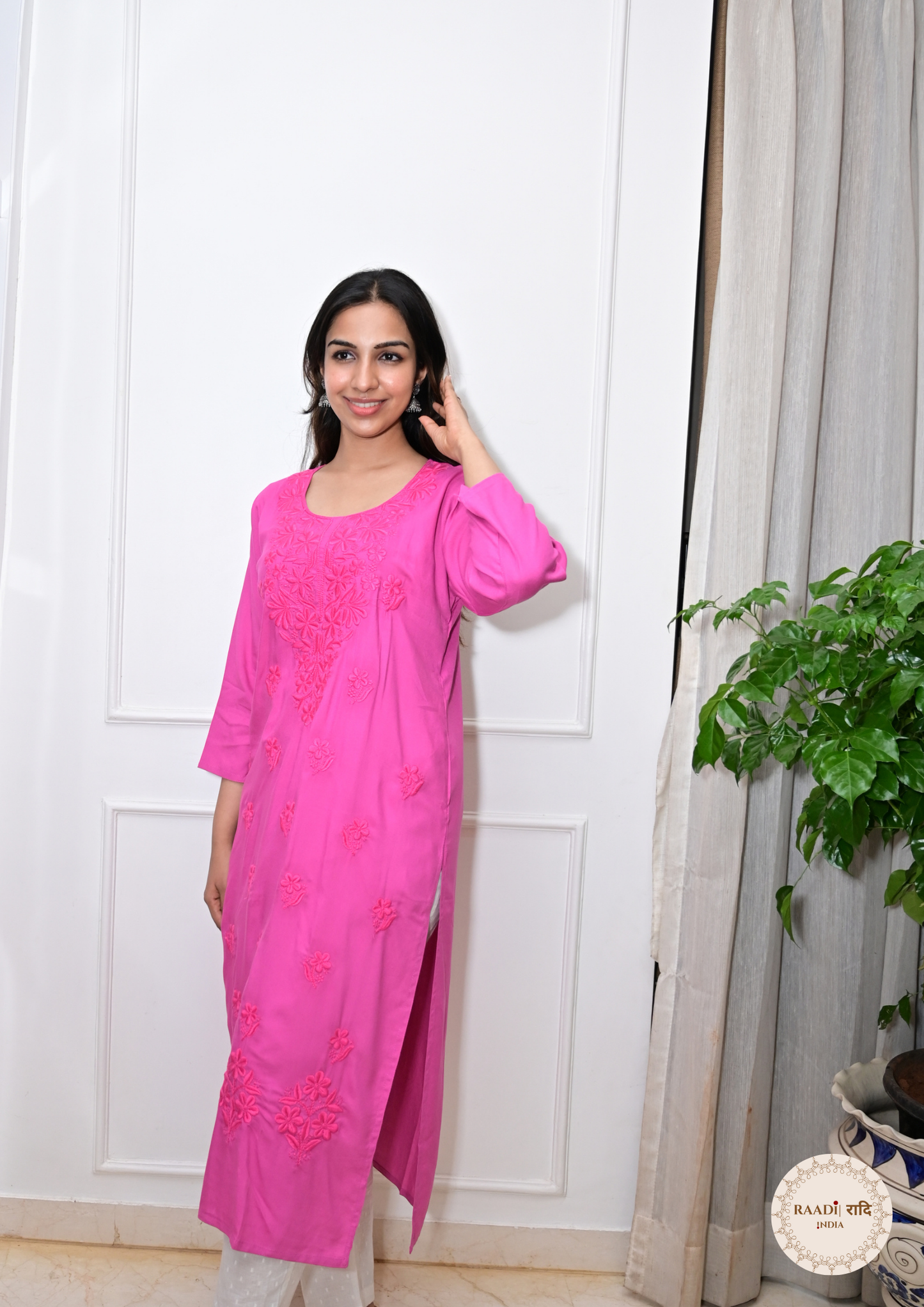 Rayon Chikankari Kurti from Lucknow-Pink