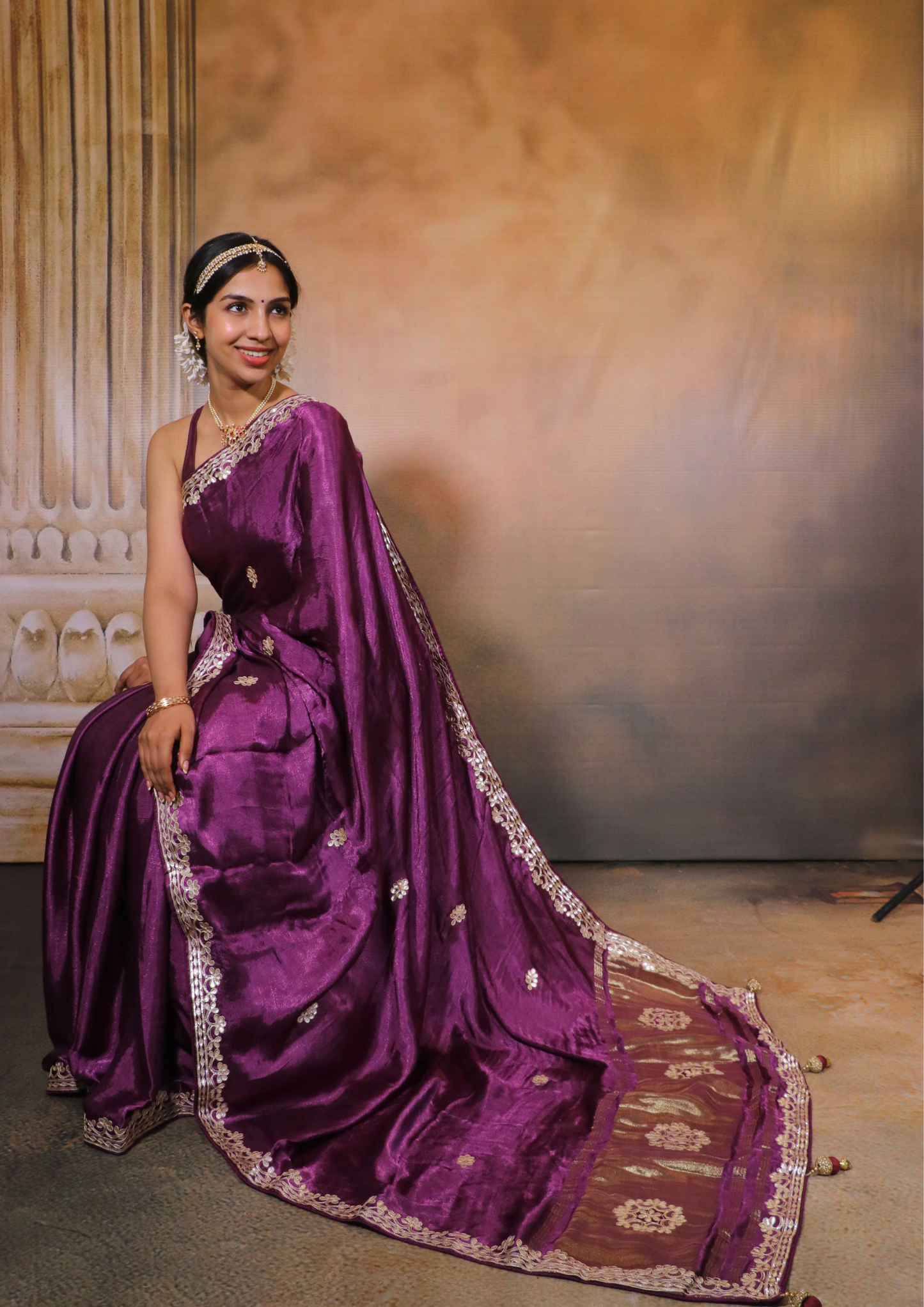 Modal Gajji Silk Gota Patti Saree-Lilac