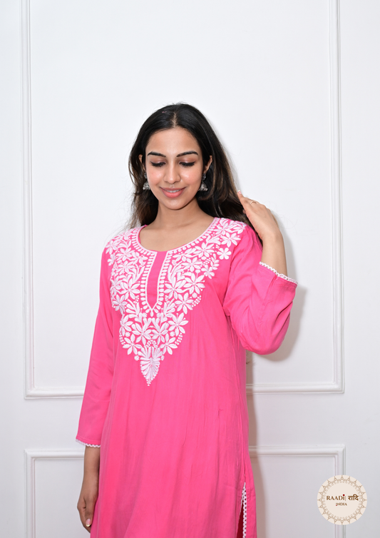 Rayon Chikankari Kurti from Lucknow-Pink