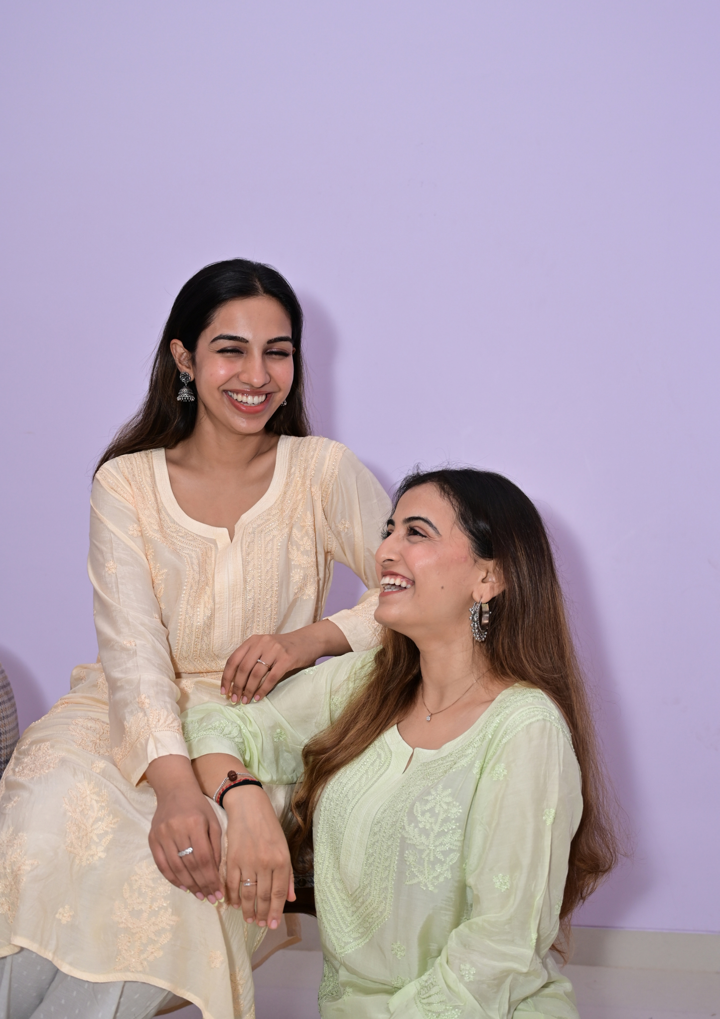 Muslin Lucknowi Kurta With Intricate Thread Work- Light Green