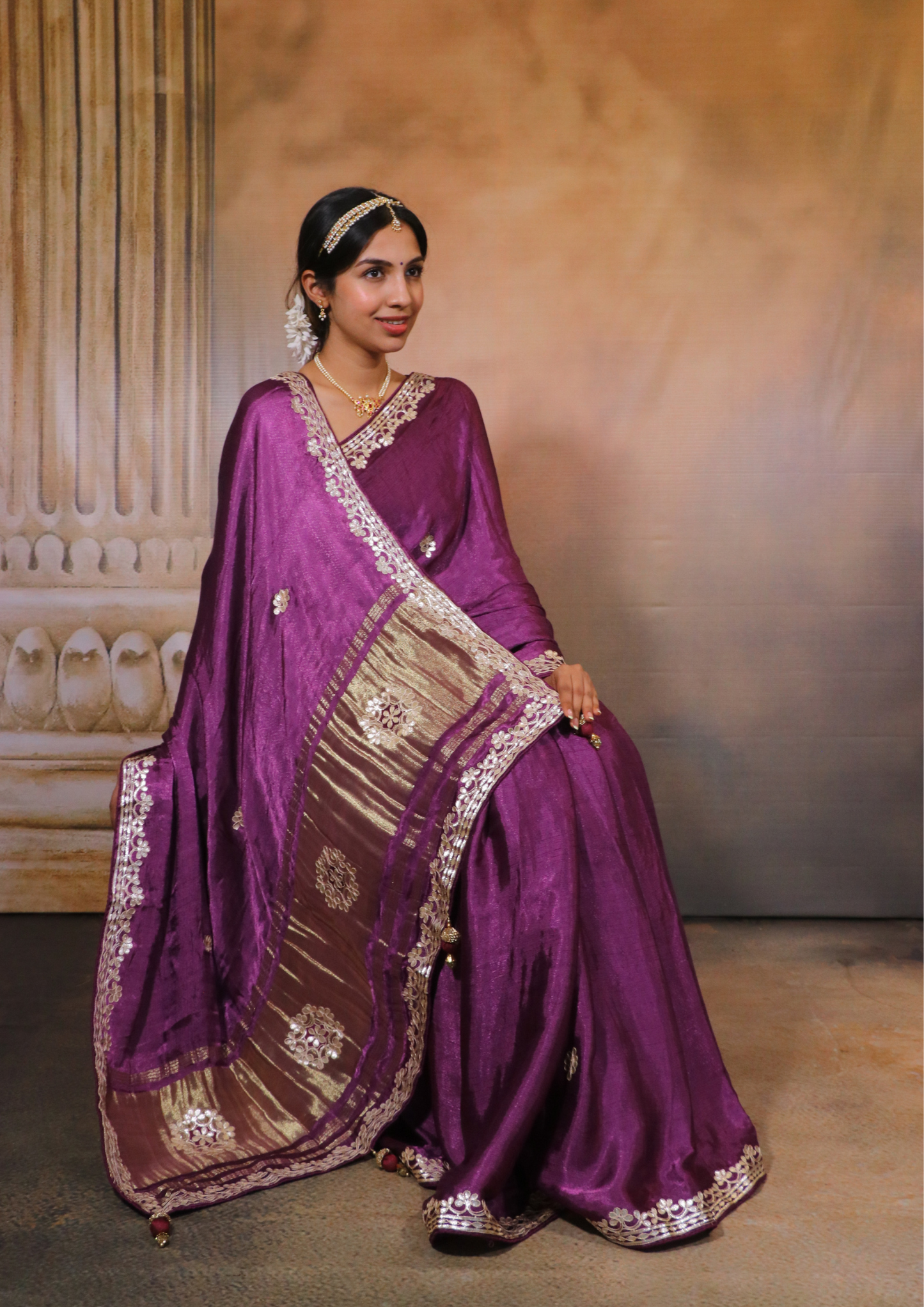 Modal Gajji Silk Gota Patti Saree-Lilac