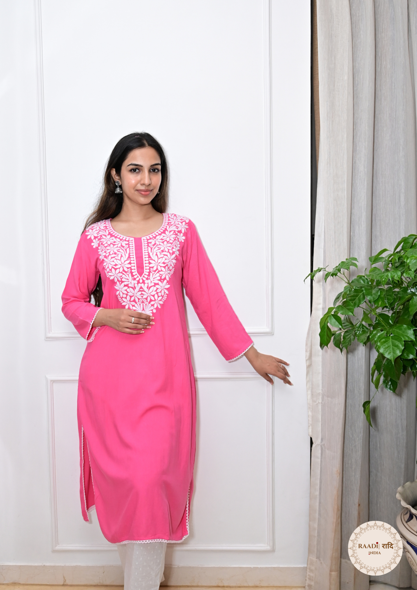 Rayon Chikankari Kurti from Lucknow-Pink