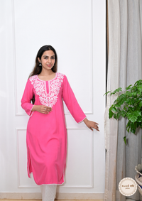 Rayon Chikankari Kurti from Lucknow-Pink