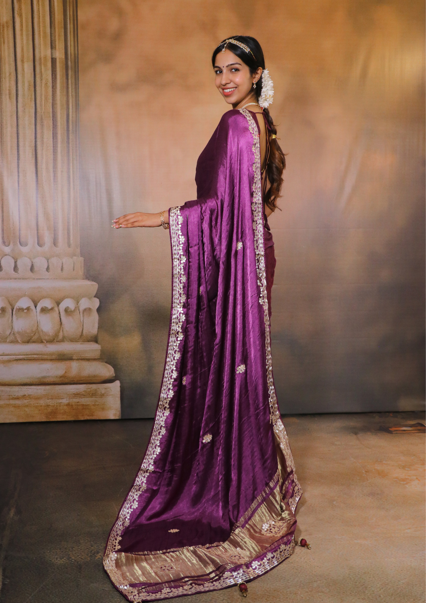 Modal Gajji Silk Gota Patti Saree-Lilac