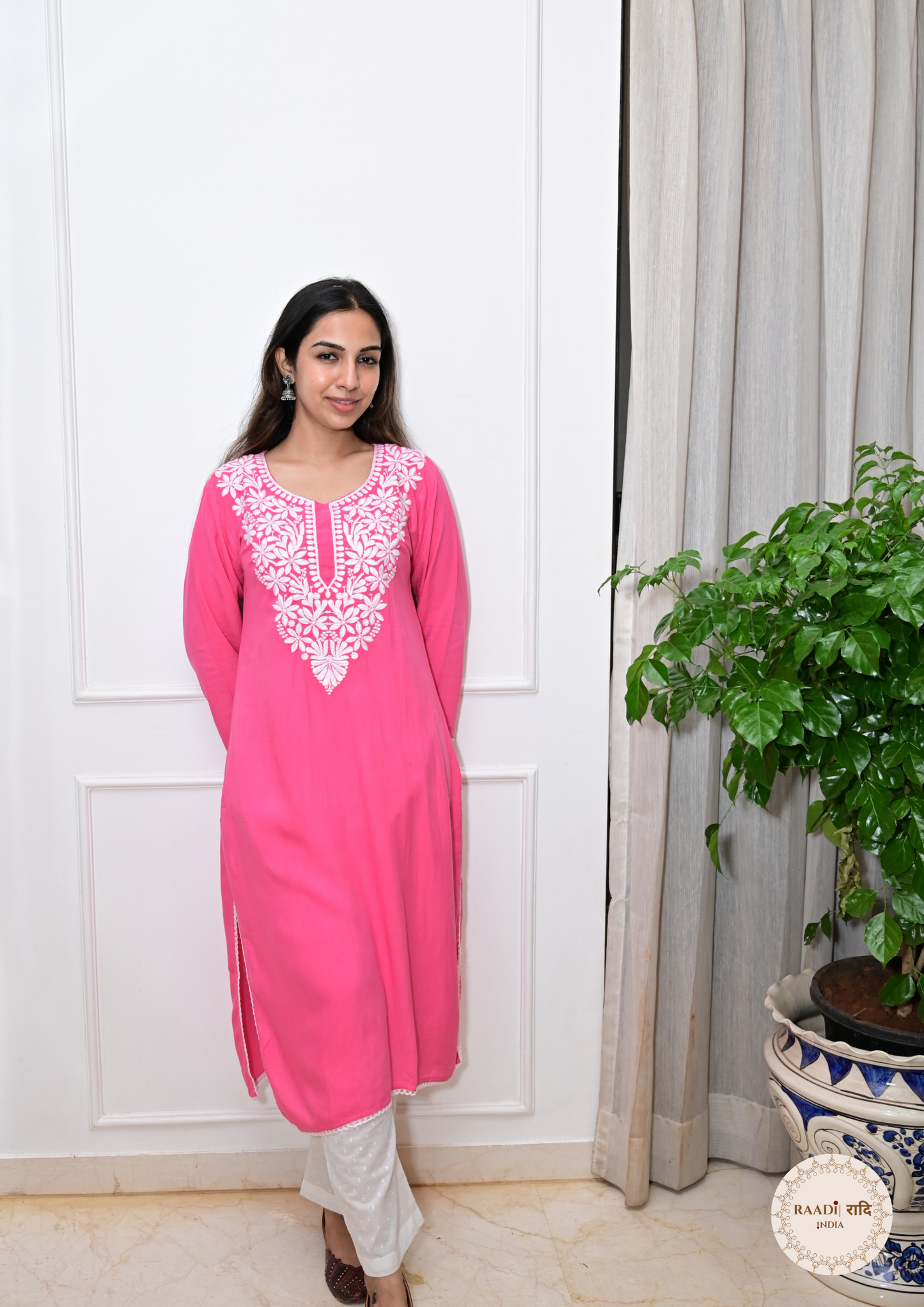 Rayon Chikankari Kurti from Lucknow-Pink