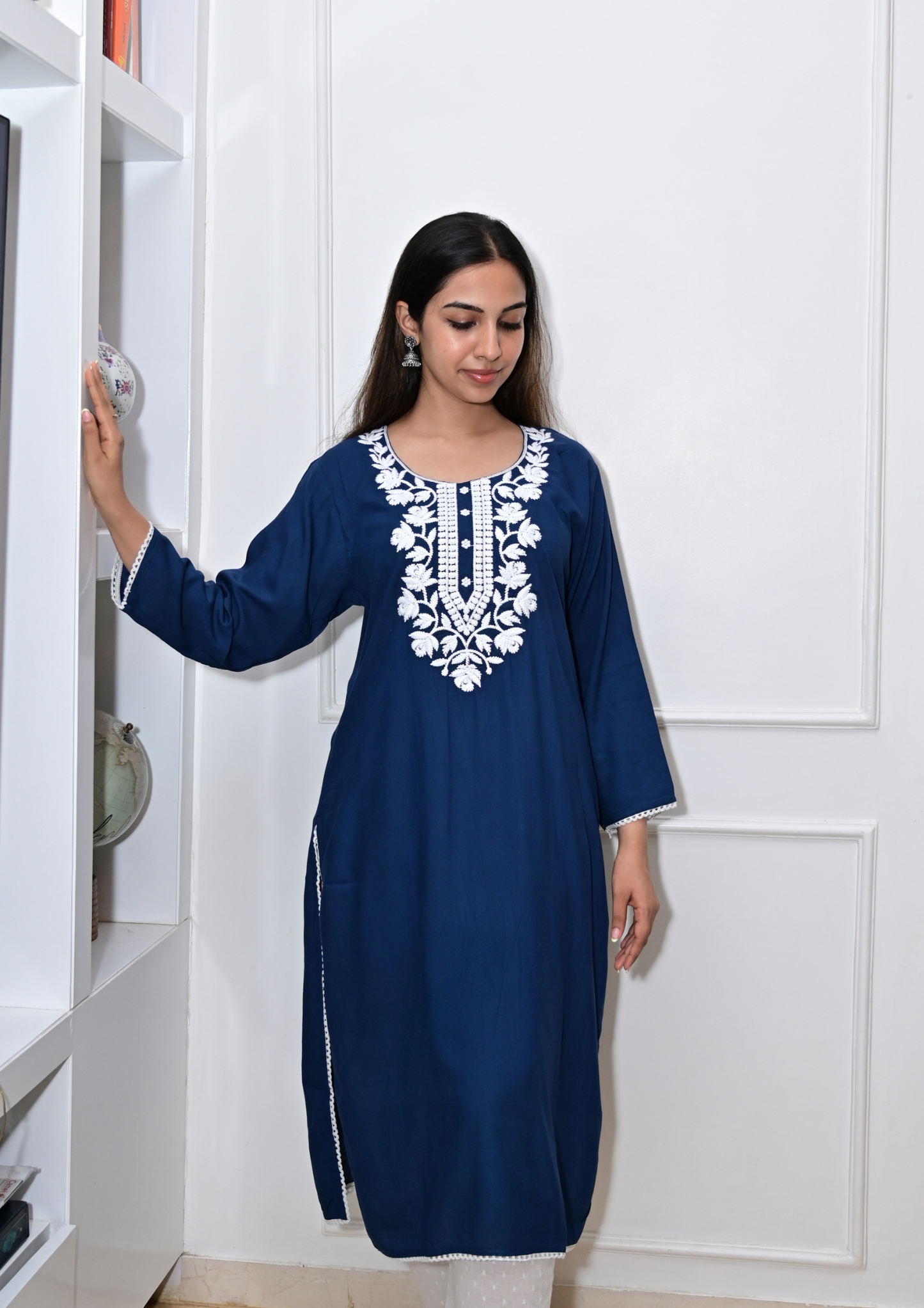 Rayon Chikankari Kurti from Lucknow- Blue