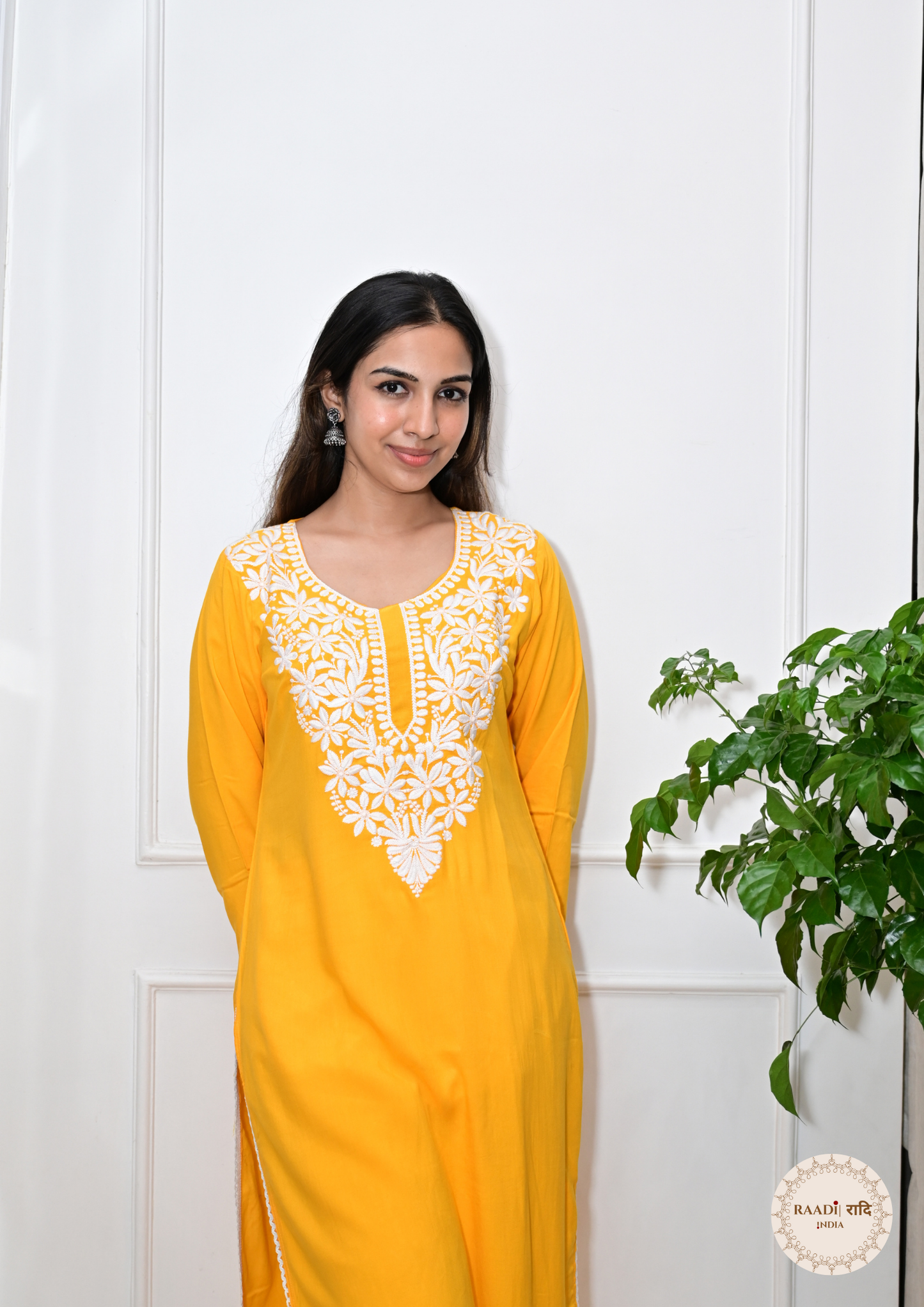 Rayon Chikankari Kurti from Lucknow-Yellow