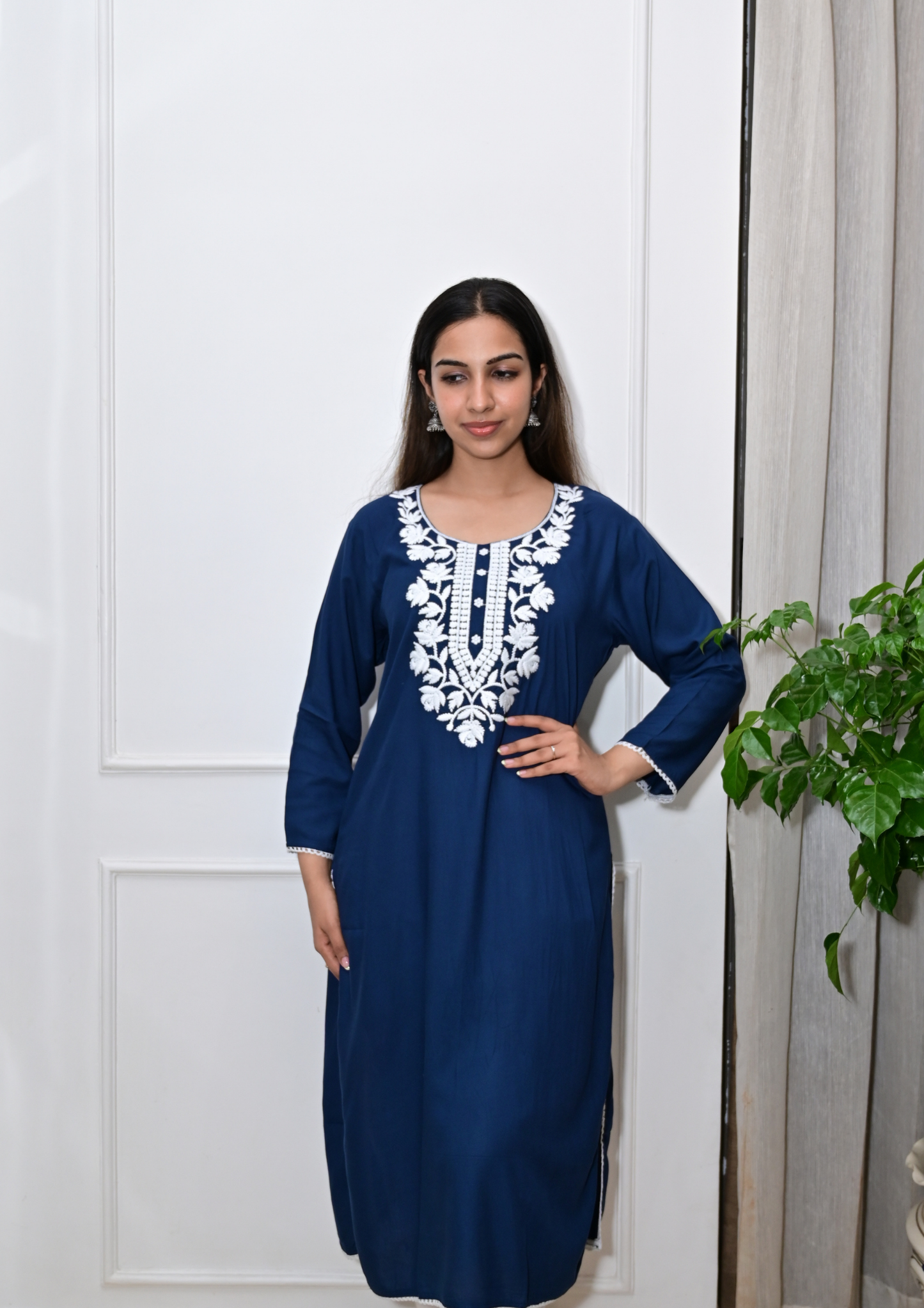Rayon Chikankari Kurti from Lucknow- Blue