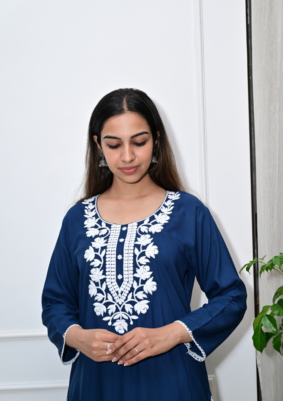 Rayon Chikankari Kurti from Lucknow- Blue