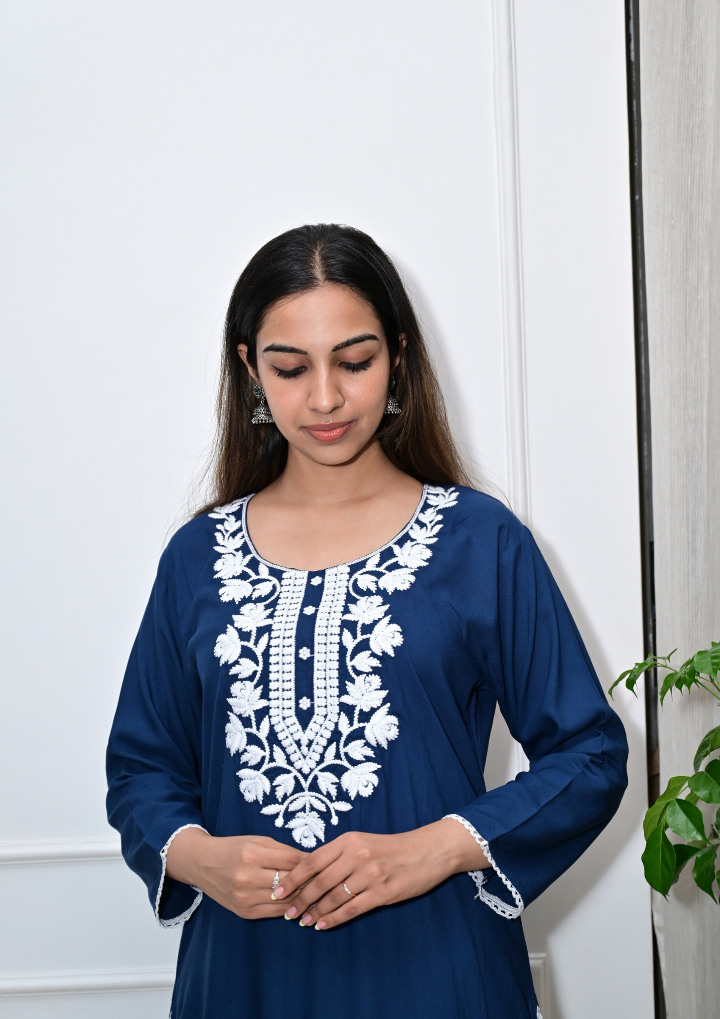 Rayon Chikankari Kurti from Lucknow- Blue