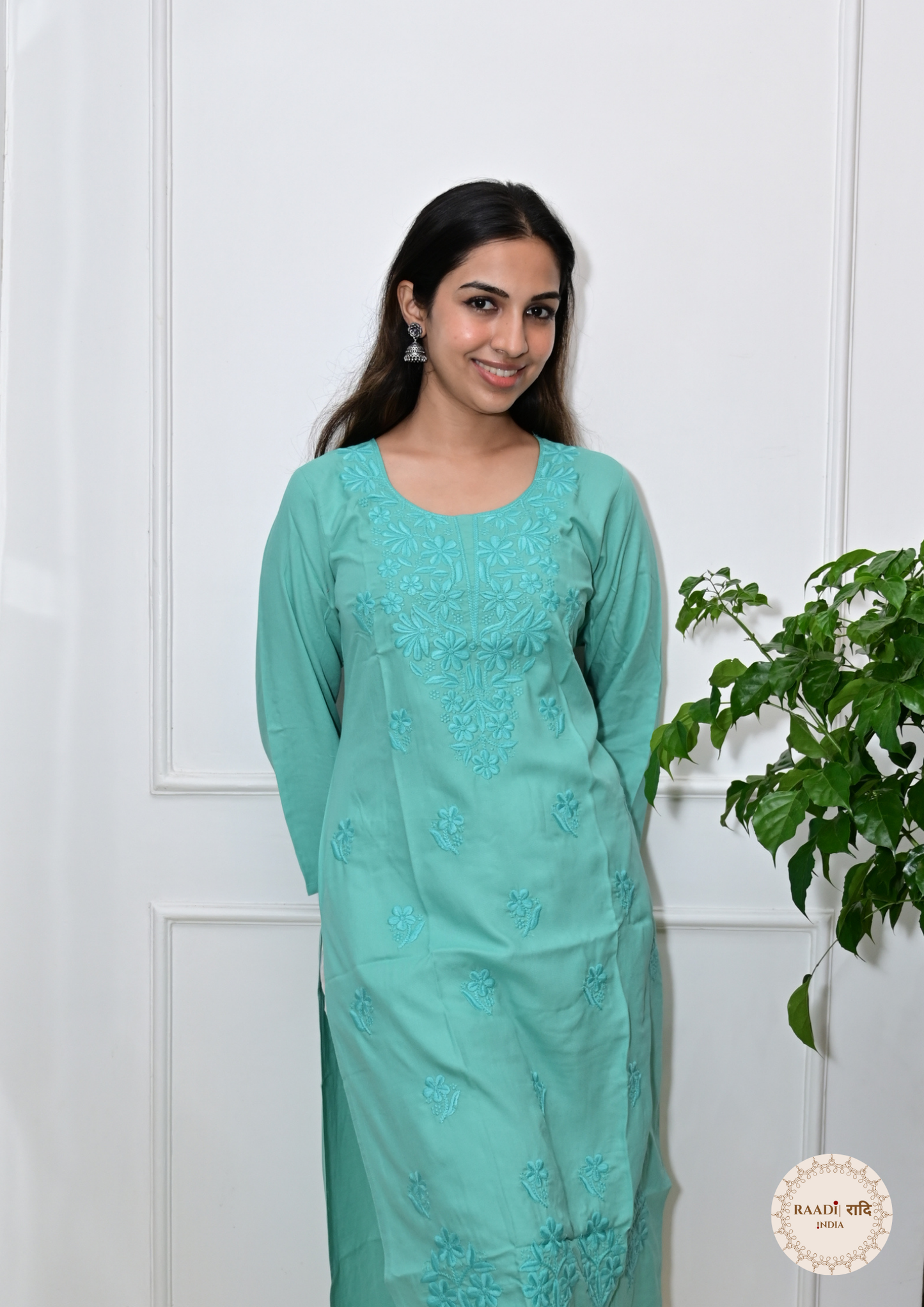 Rayon Chikankari Kurti from Lucknow-Turqouise
