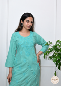 Rayon Chikankari Kurti from Lucknow-Turqouise