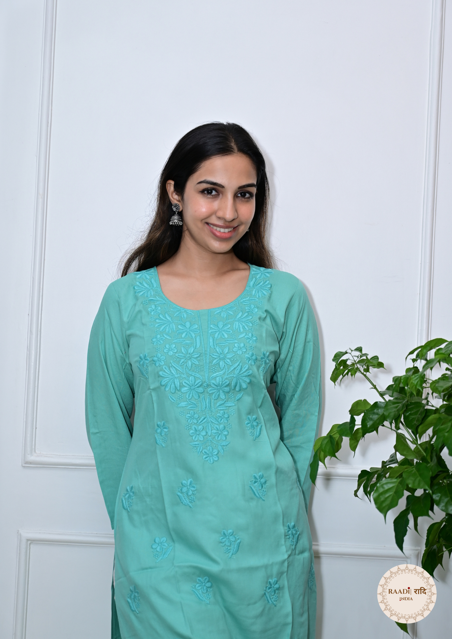 Rayon Chikankari Kurti from Lucknow-Turqouise