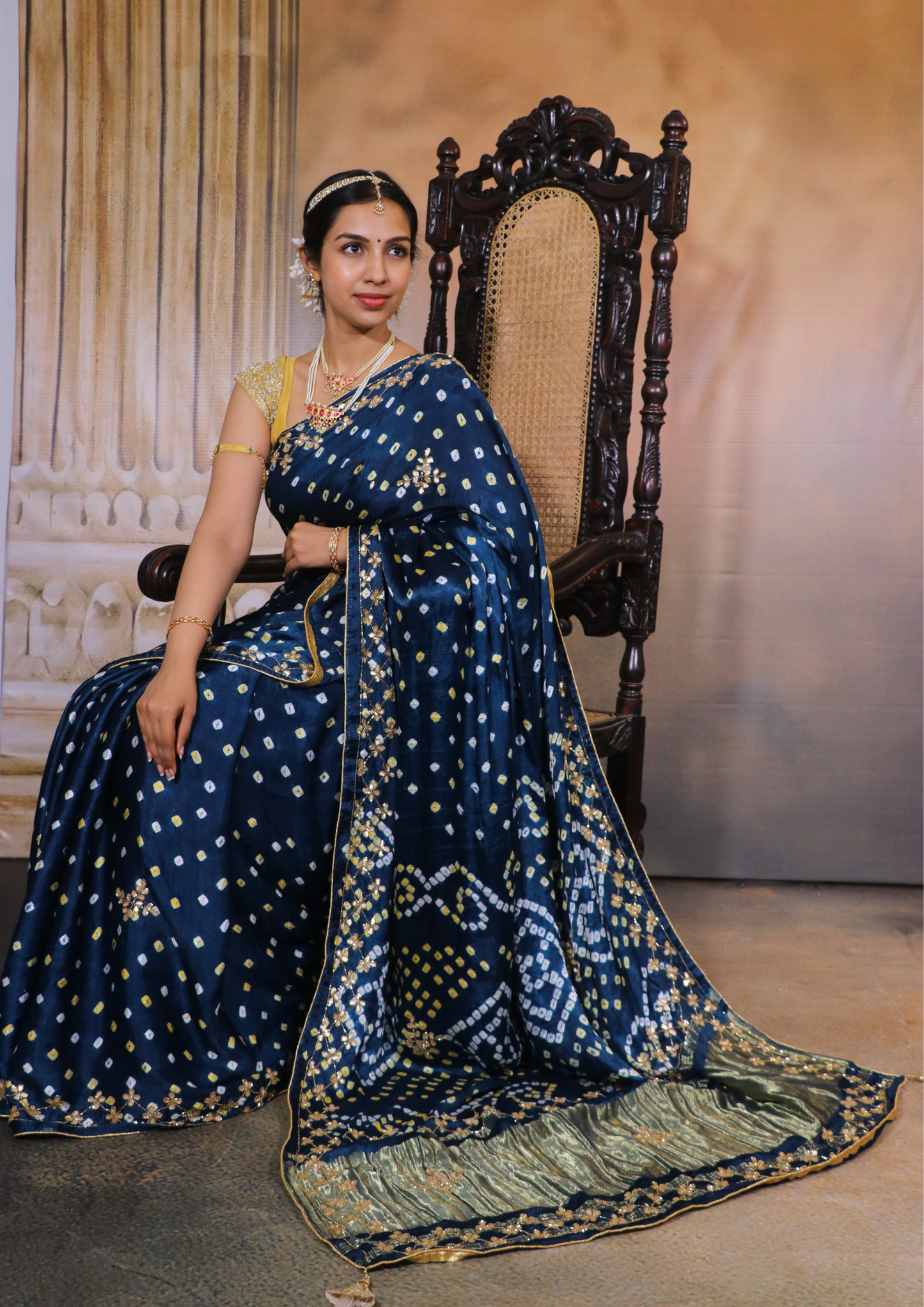 Modal Gajji Bandhani Saree-Teal Blue