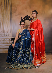 Modal Gajji Bandhani Saree-Teal Blue