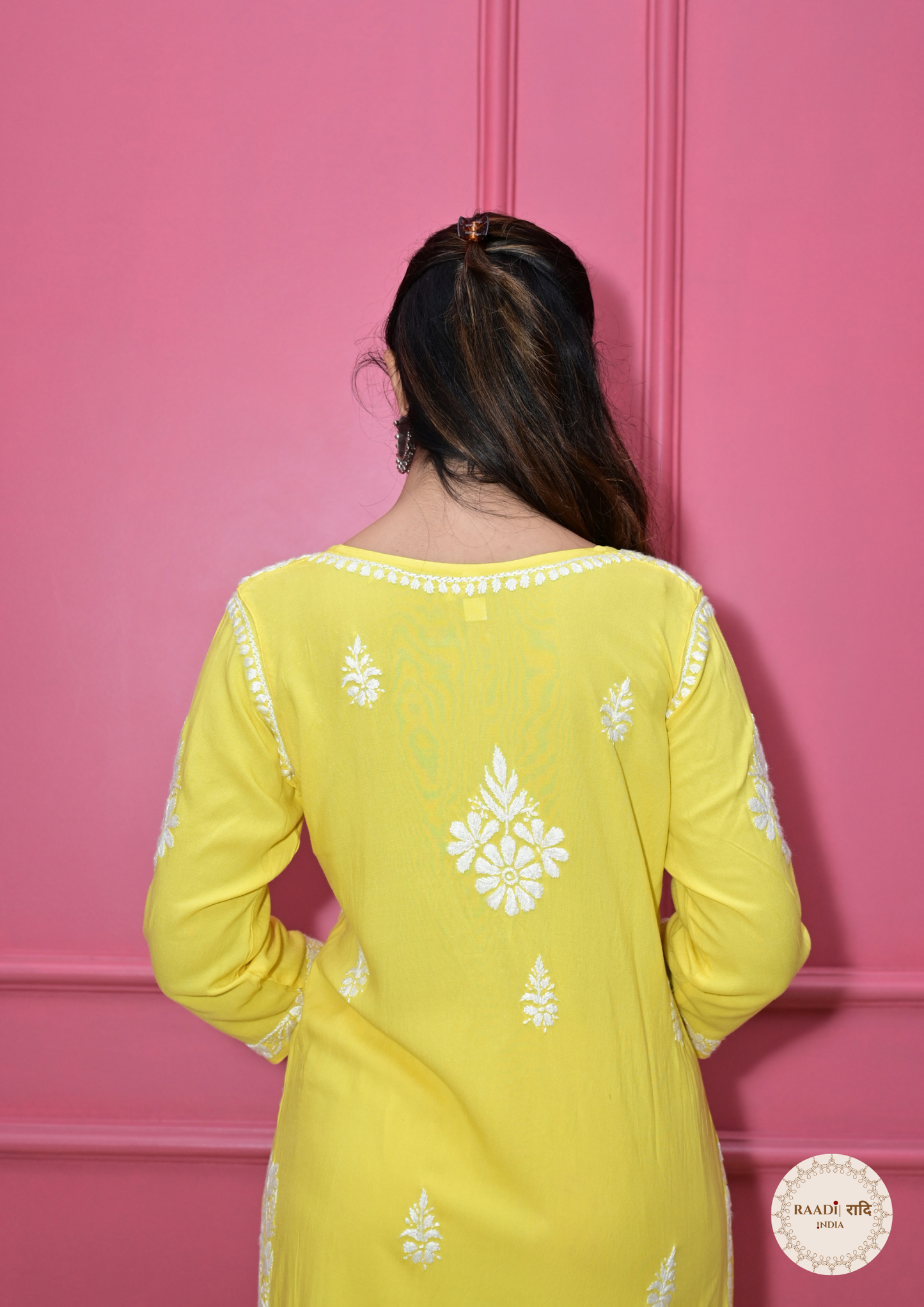Modal Kurta and Pants Set with Lucknowi Embroidery –Yellow