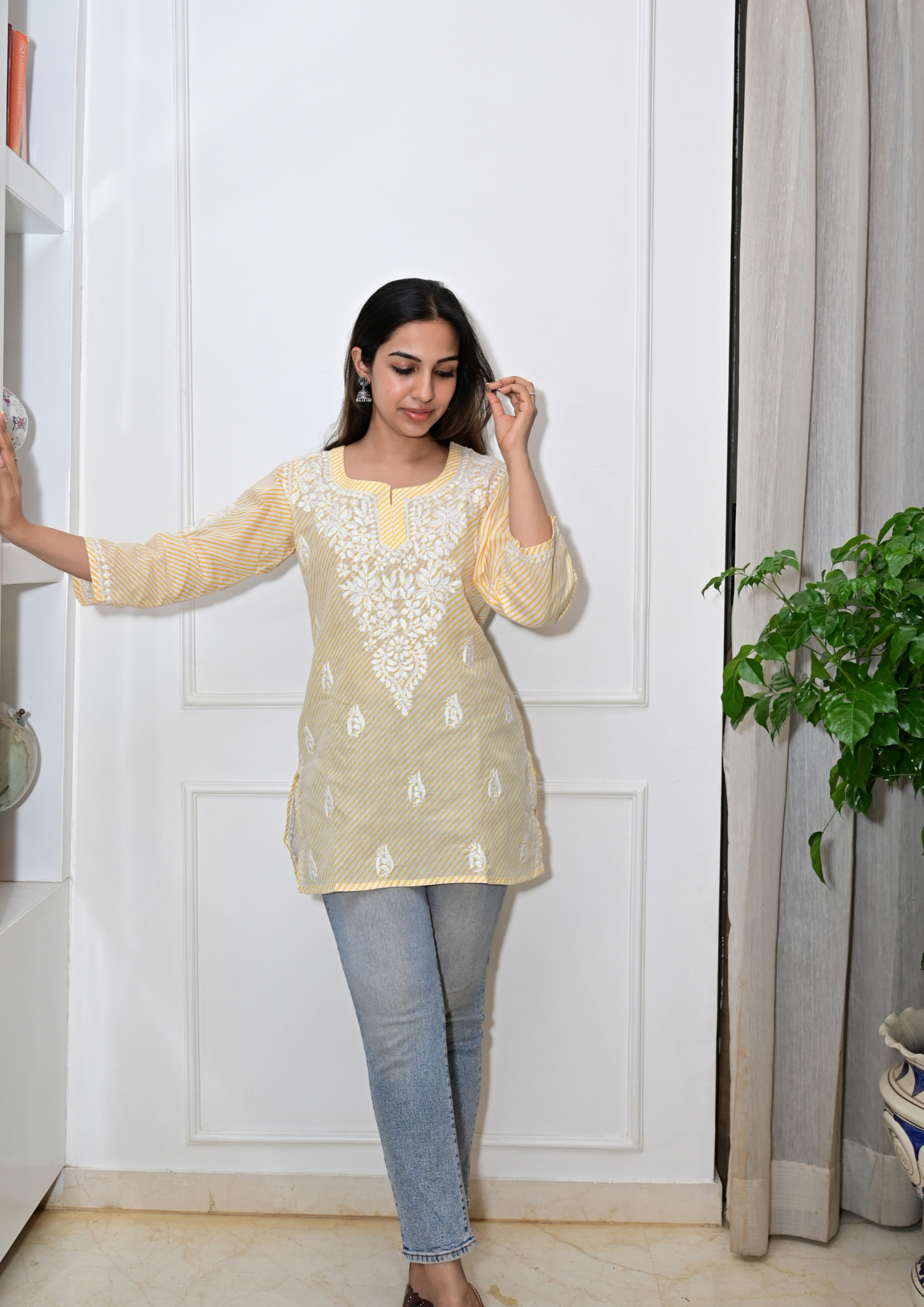 Leheriya Short Kurti- Lemon Yellow