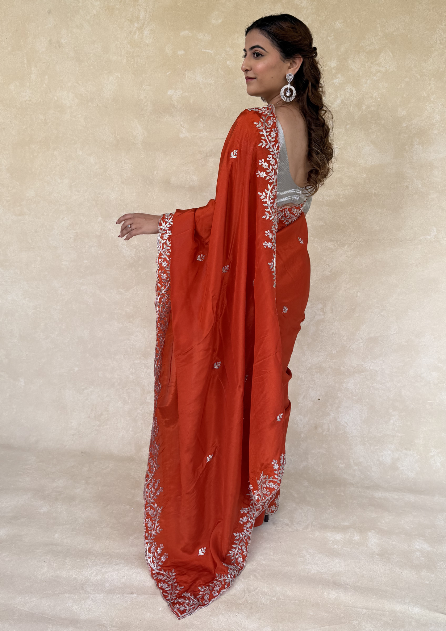 Orange H.O. Silk Saree with Zardosi Work