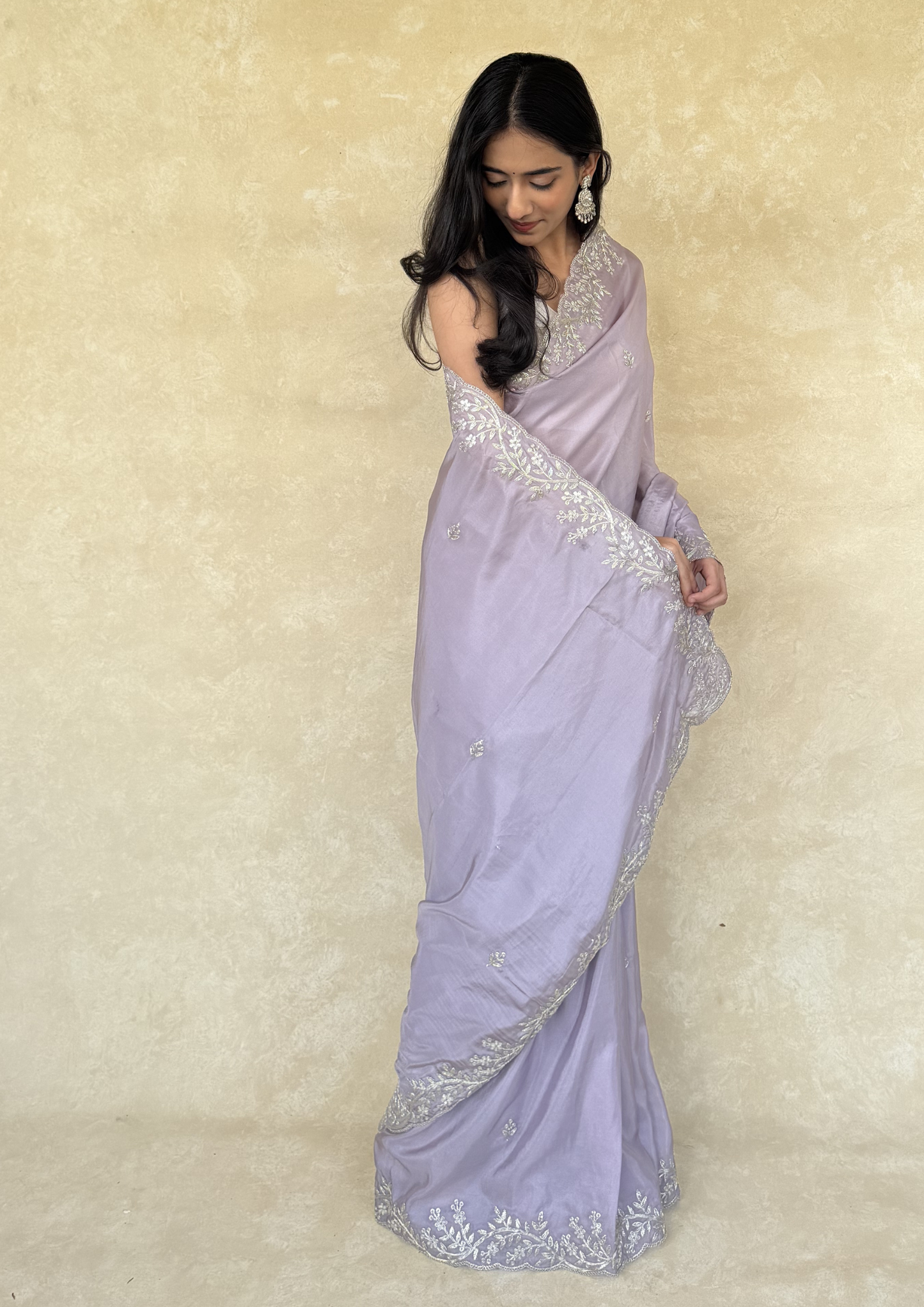 Lilac H.O. Silk Saree with Zardosi Work
