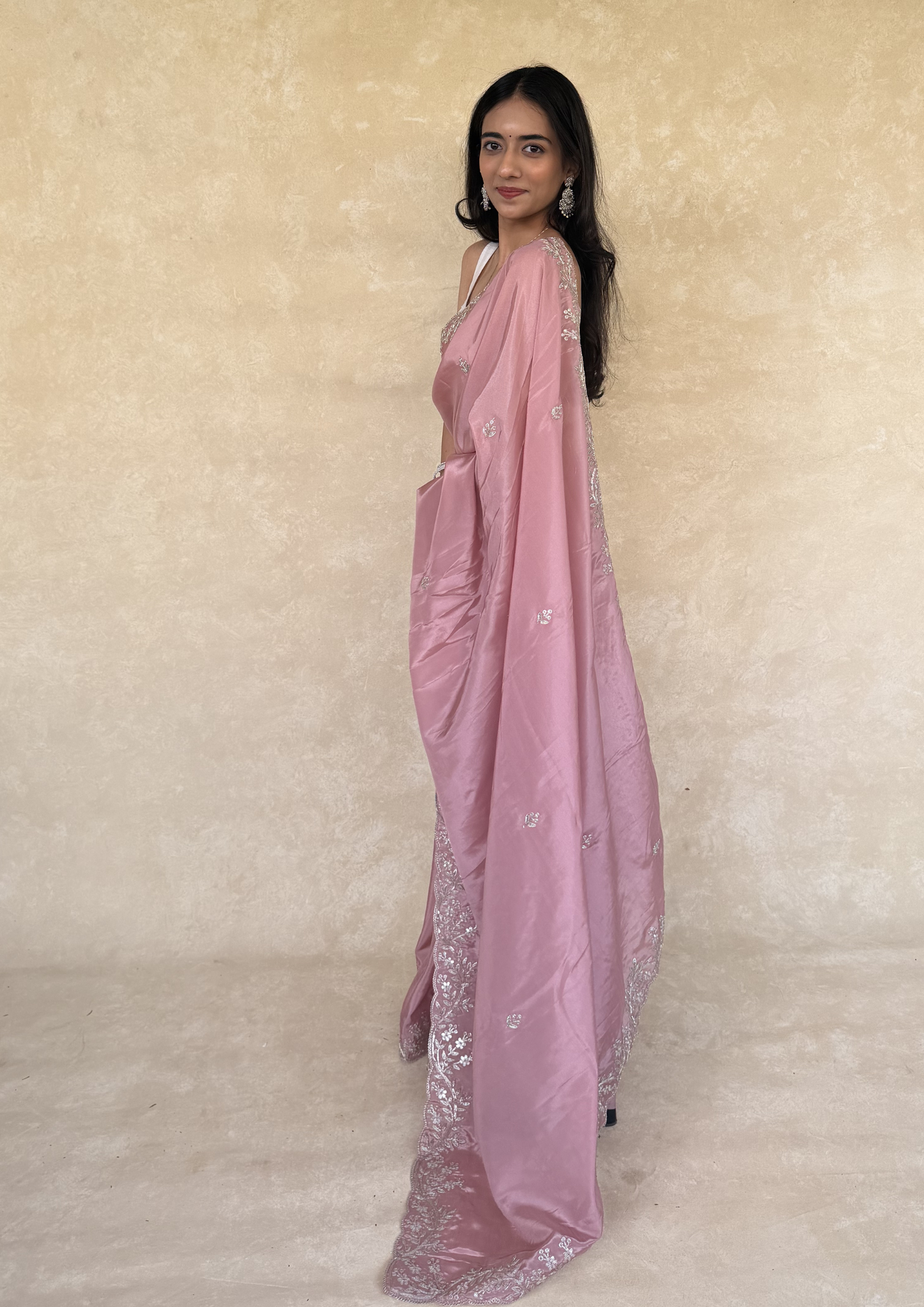 Blush Pink H.O. Silk Saree with Zardosi Work