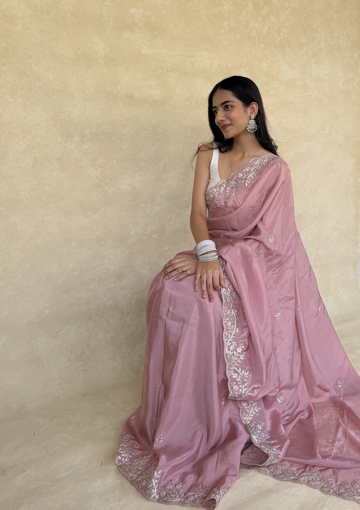 Blush Pink H.O. Silk Saree with Zardosi Work