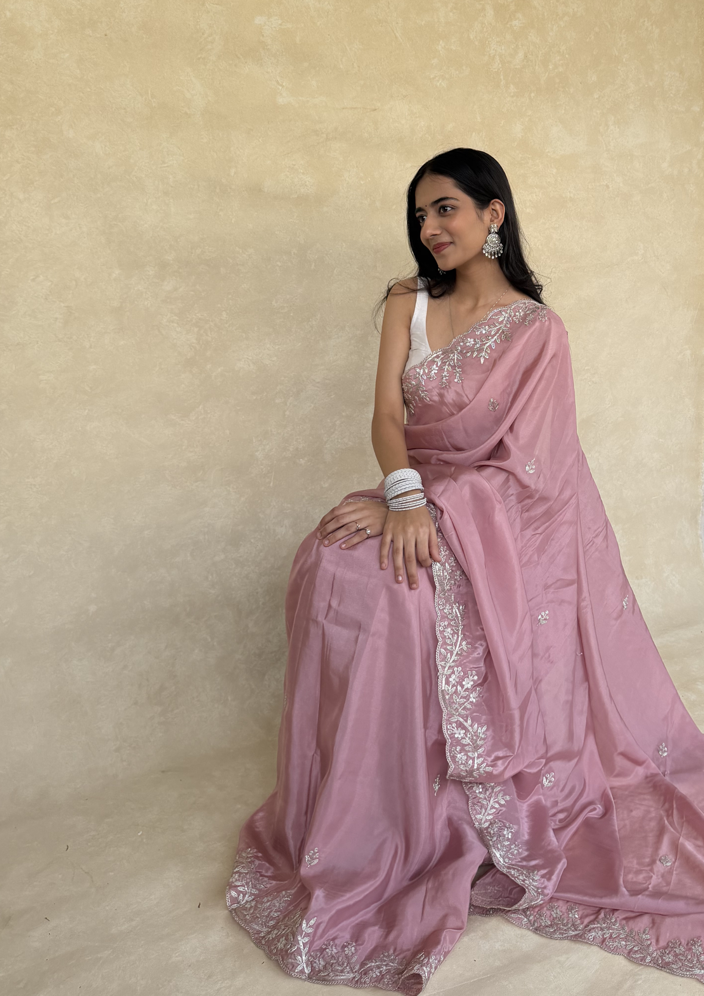 Blush Pink H.O. Silk Saree with Zardosi Work