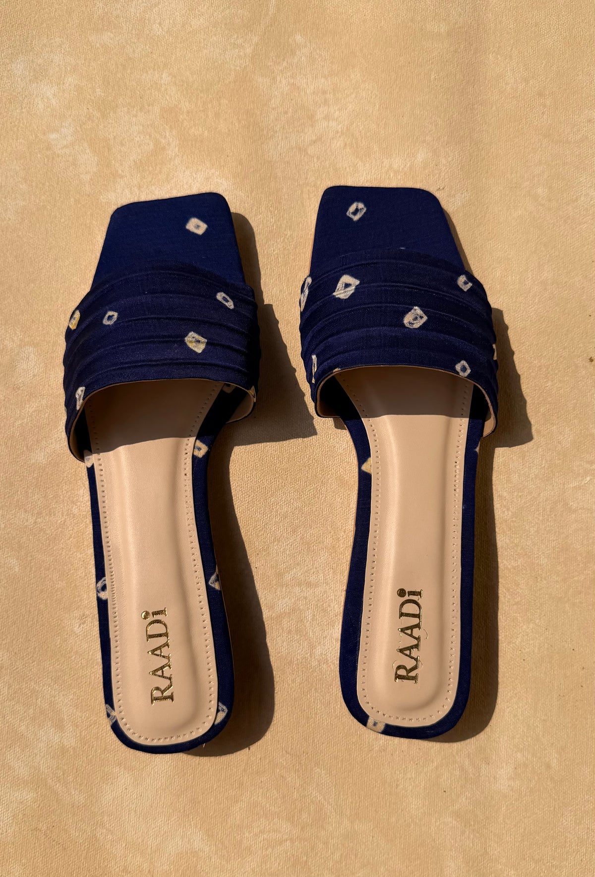 Handcrafted Bandhani Silk Slides – Ink Blue
