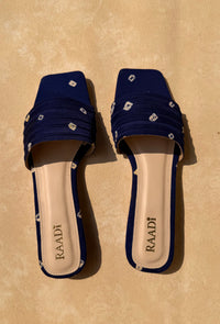 Handcrafted Bandhani Silk Slides – Ink Blue