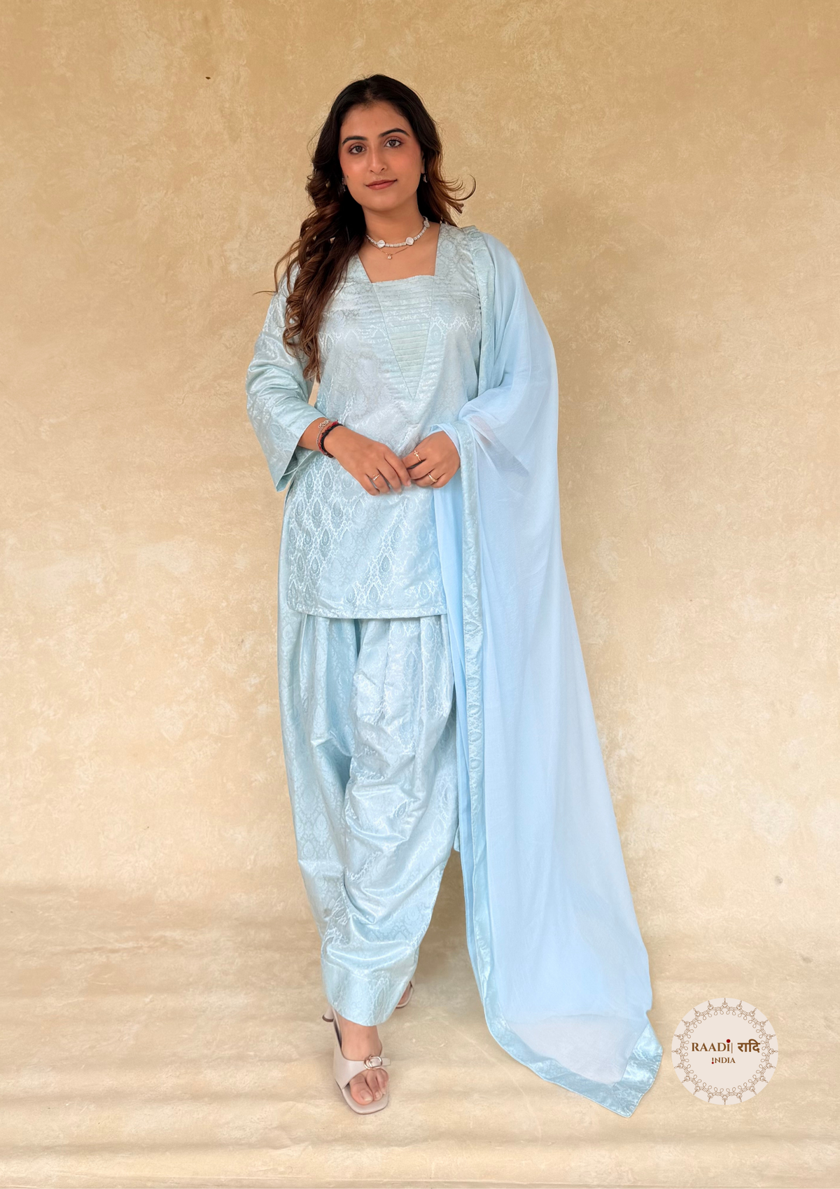 Powder Blue Banarasi Mashru Silk Farshi Salwar Set