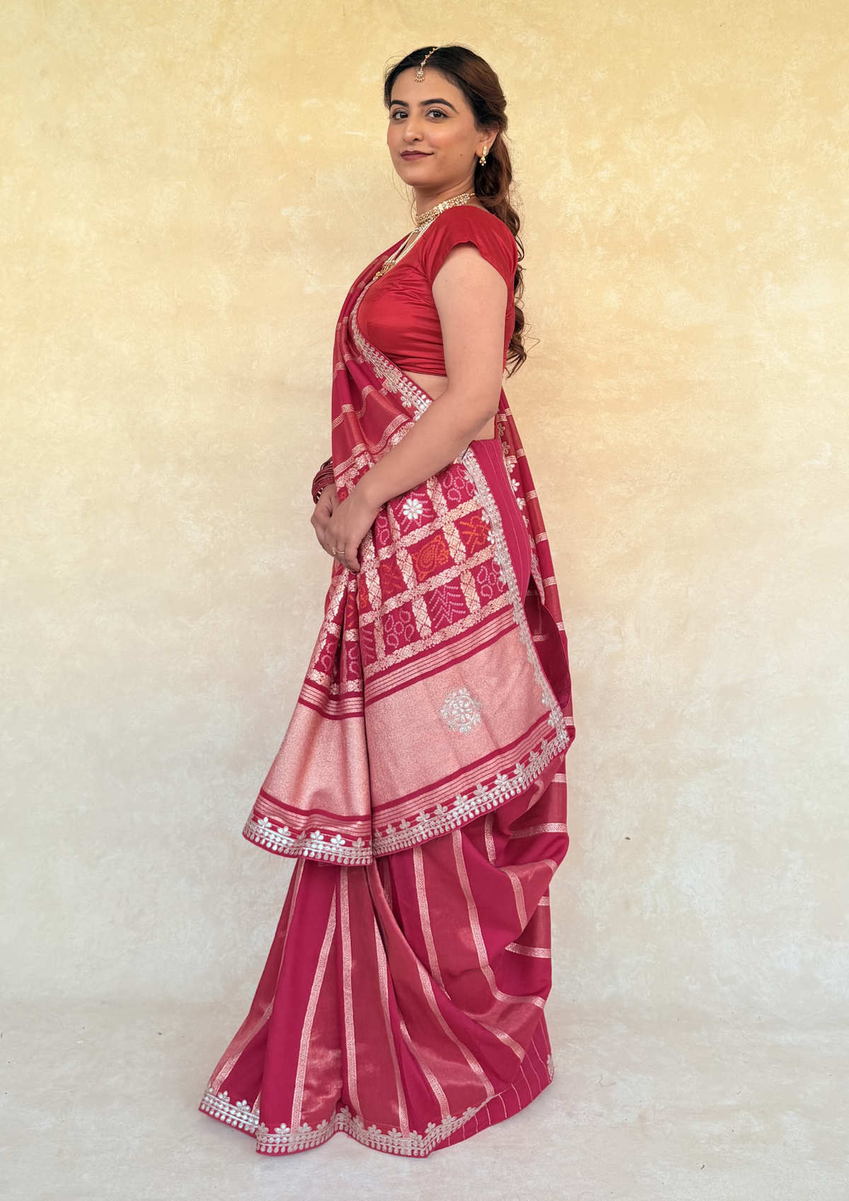 Rani Pink Viscose Bandhej Saree