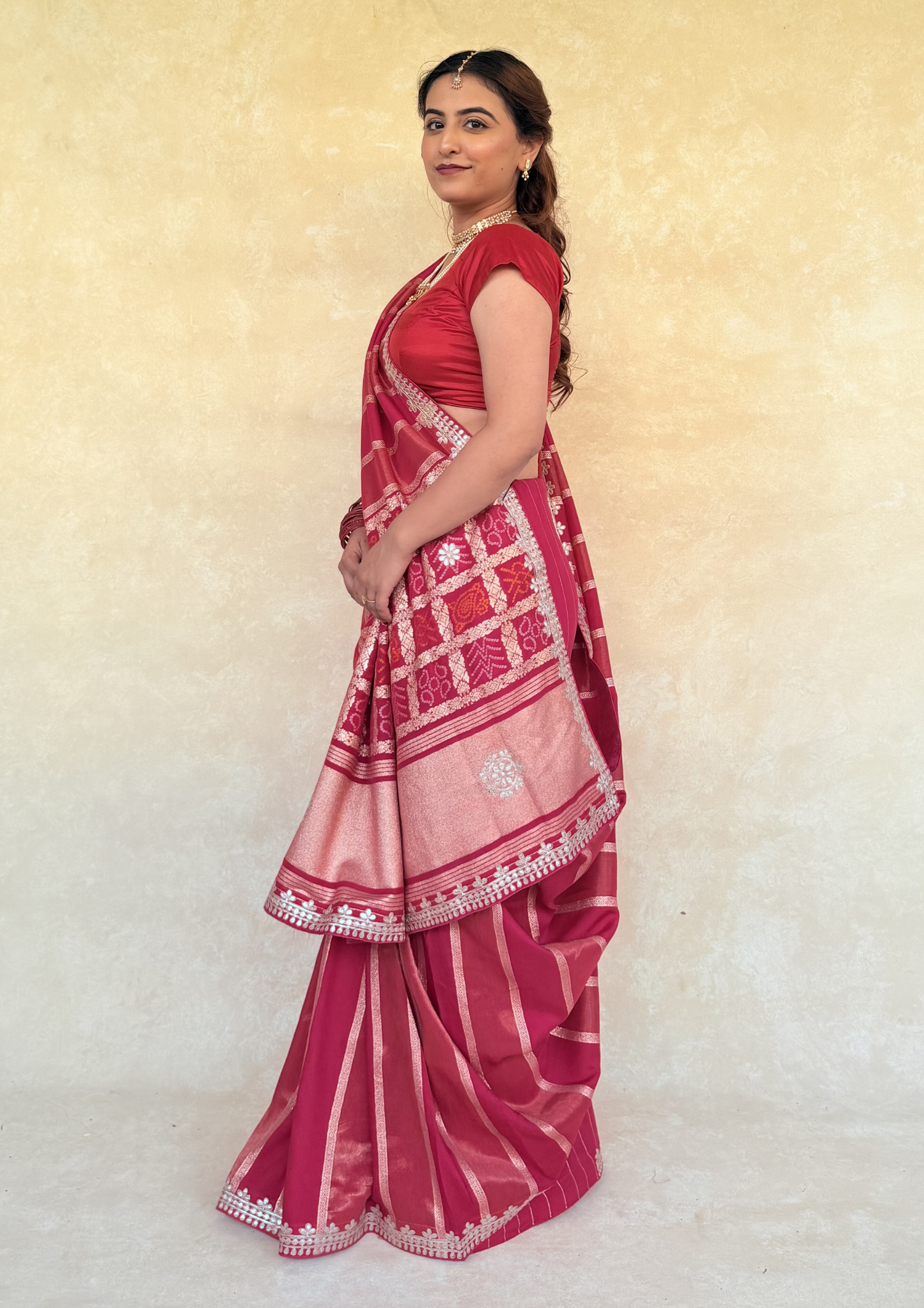 Rani Pink Viscose Bandhej Saree