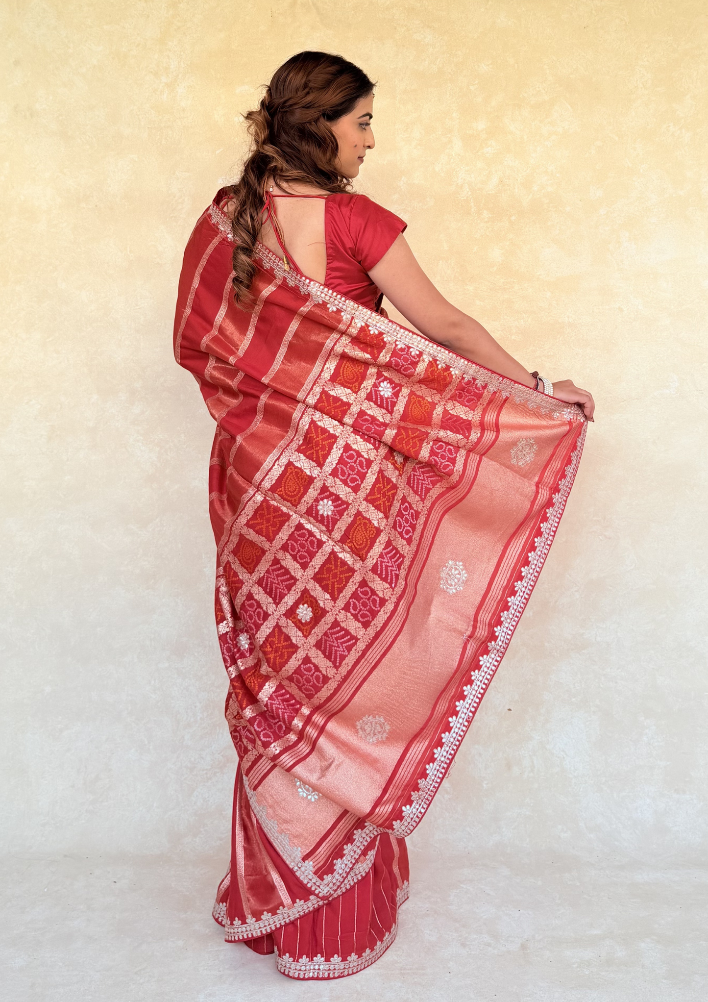Red Viscose Bandhej Saree