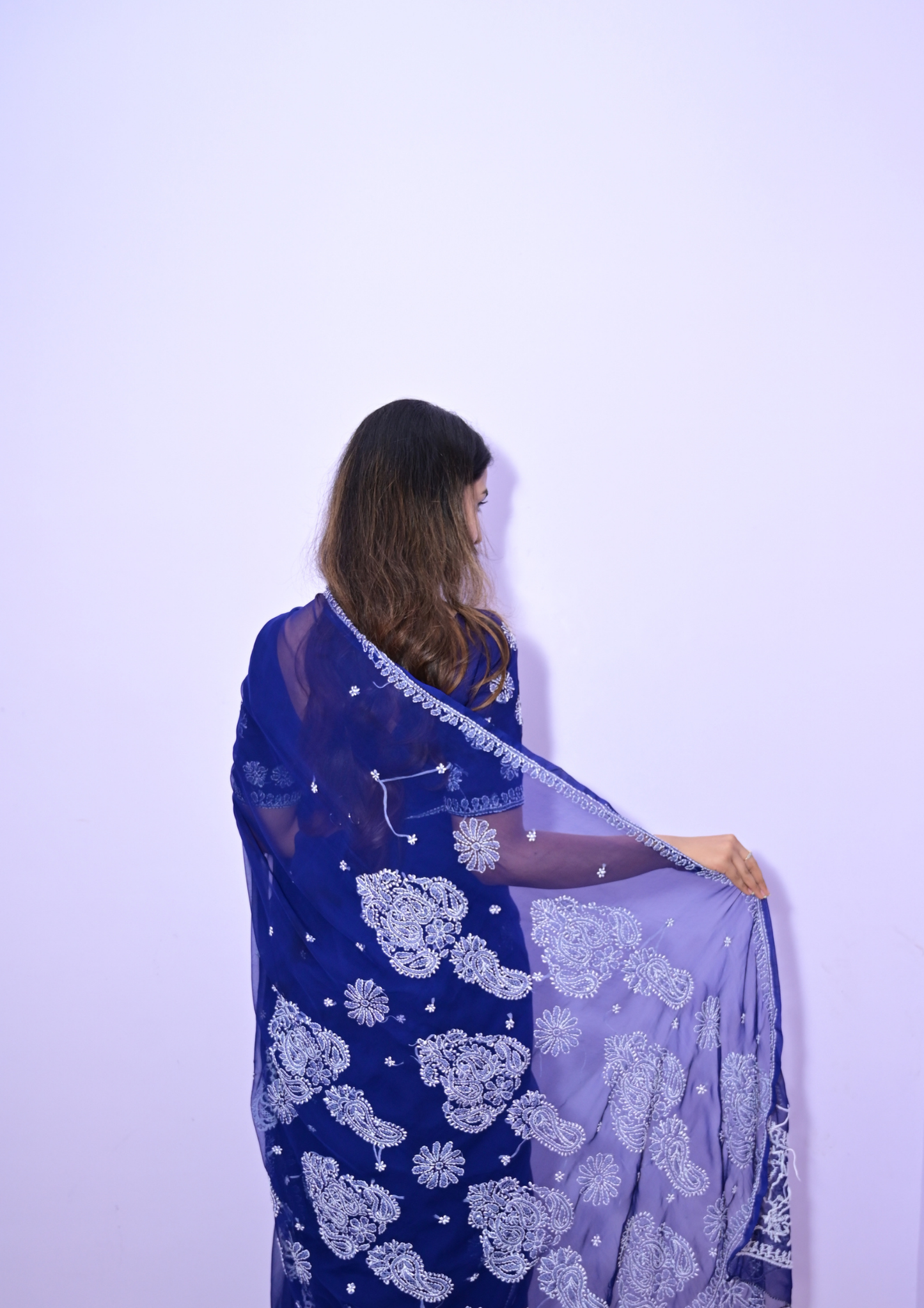 Pure Hand-Embroidered Lucknowi Chikankari Saree
