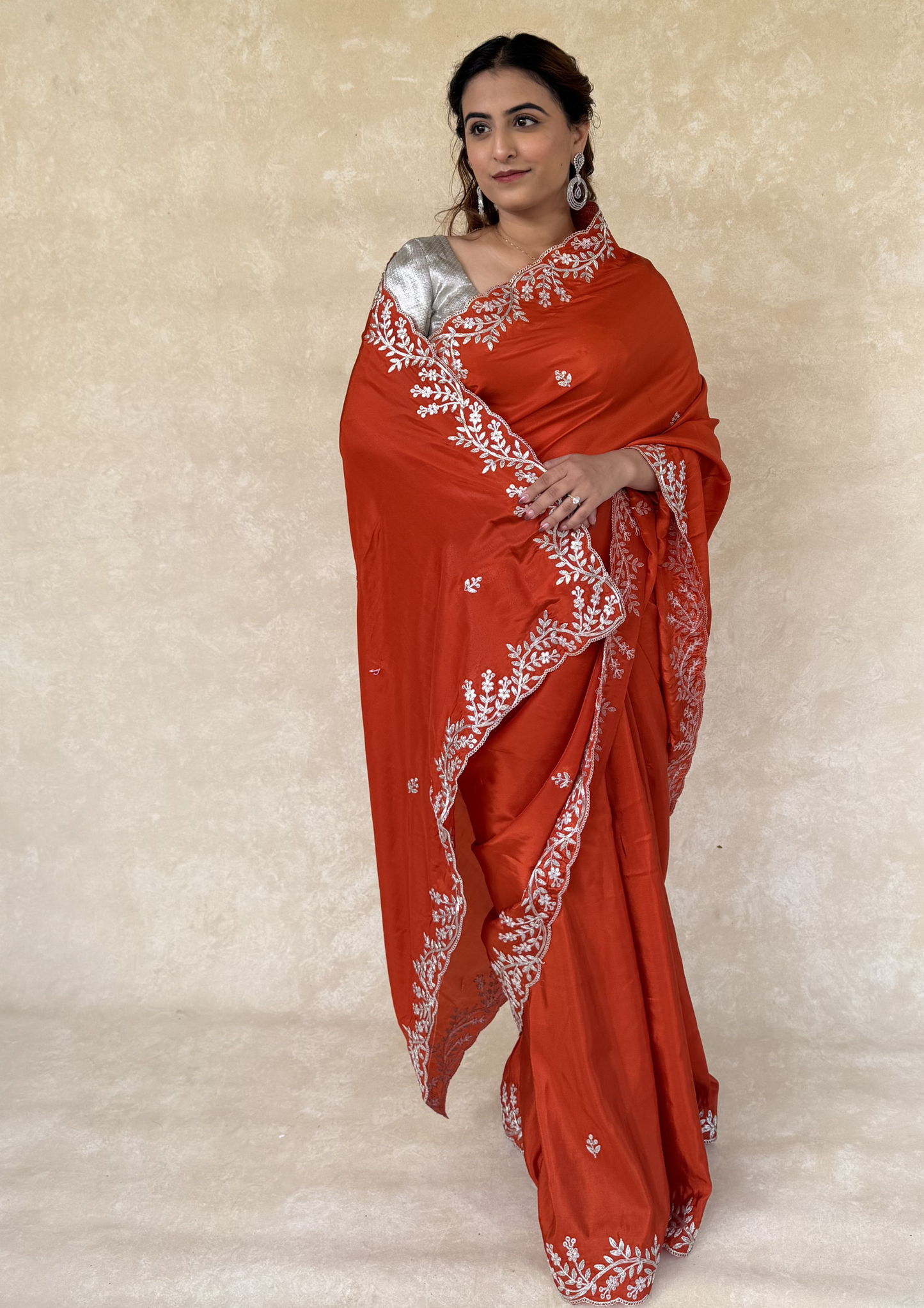 Orange H.O. Silk Saree with Zardosi Work