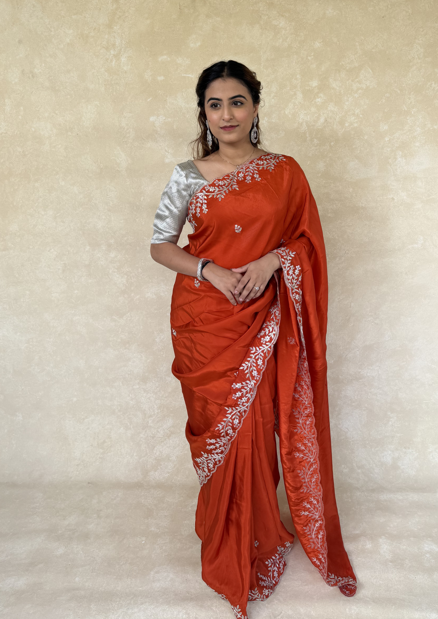 Orange H.O. Silk Saree with Zardosi Work
