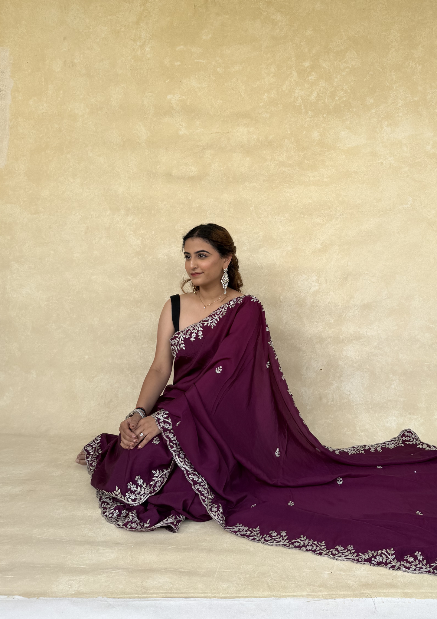 Wine H.O. Silk Saree with Zardosi Work