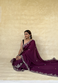 Wine H.O. Silk Saree with Zardosi Work