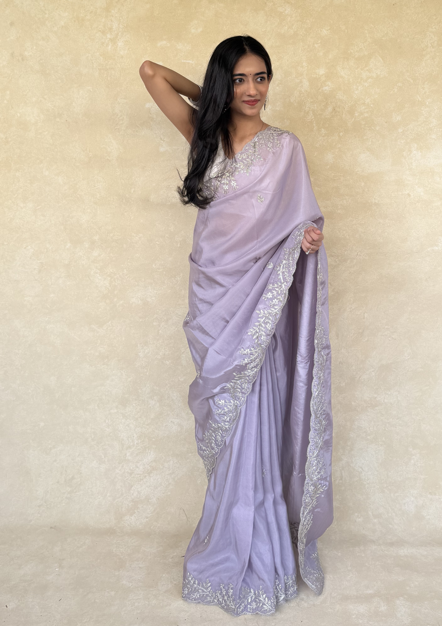 Lilac H.O. Silk Saree with Zardosi Work