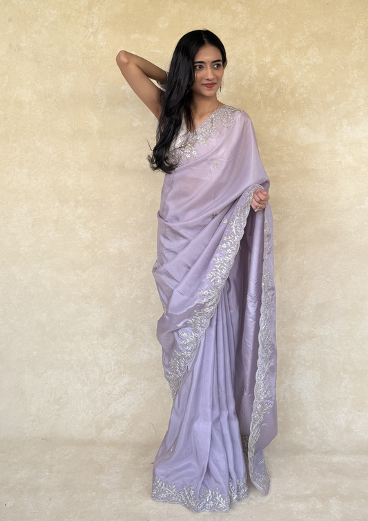 Lilac H.O. Silk Saree with Zardosi Work