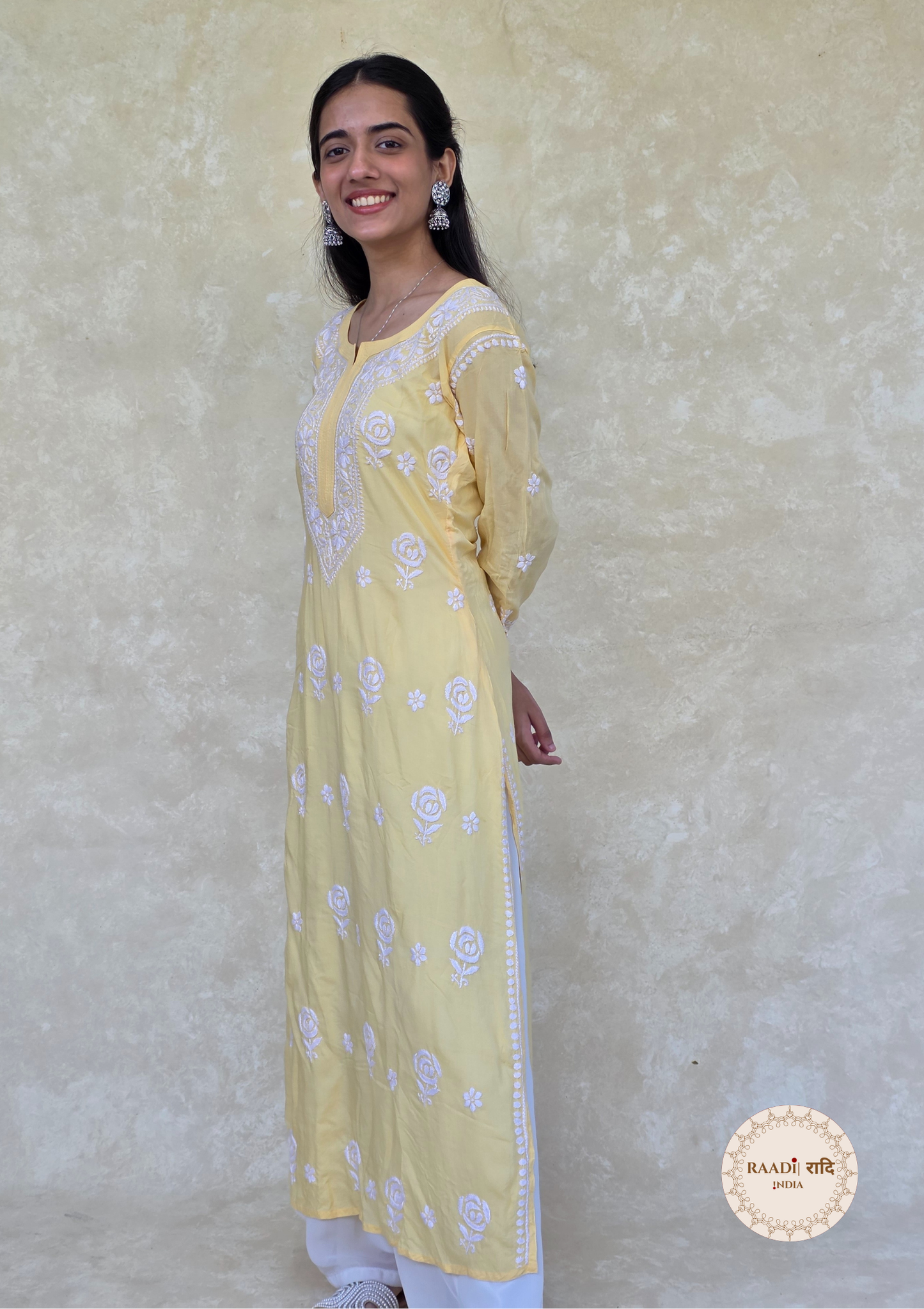Handcrafted Modal Kurta With Rose Embroidery
