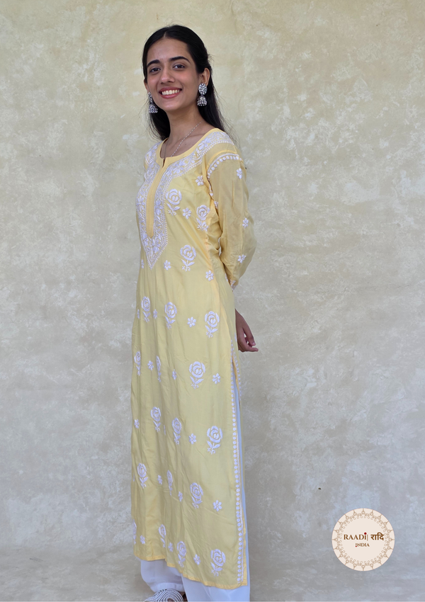 Handcrafted Modal Kurta With Rose Embroidery