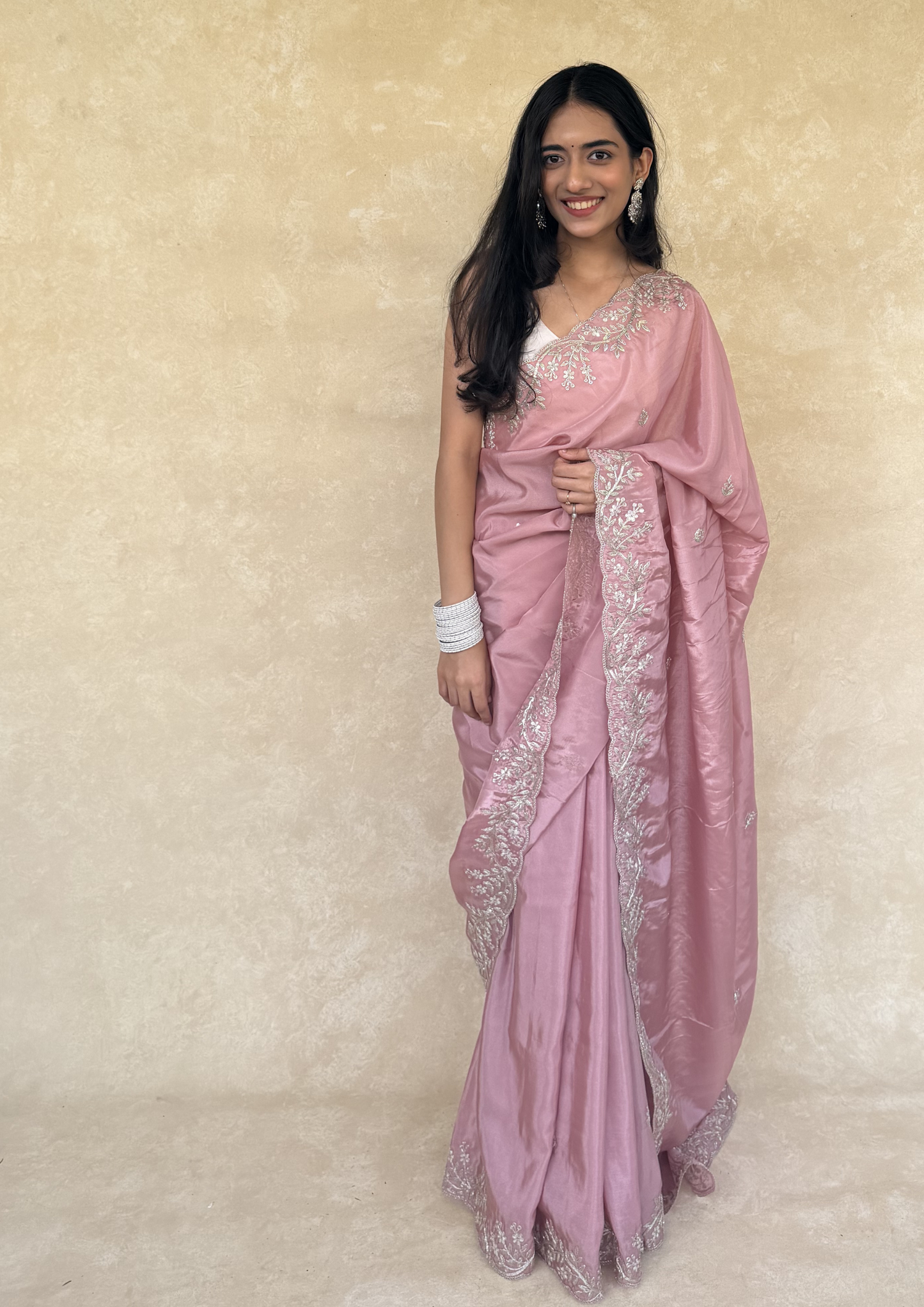 Blush Pink H.O. Silk Saree with Zardosi Work