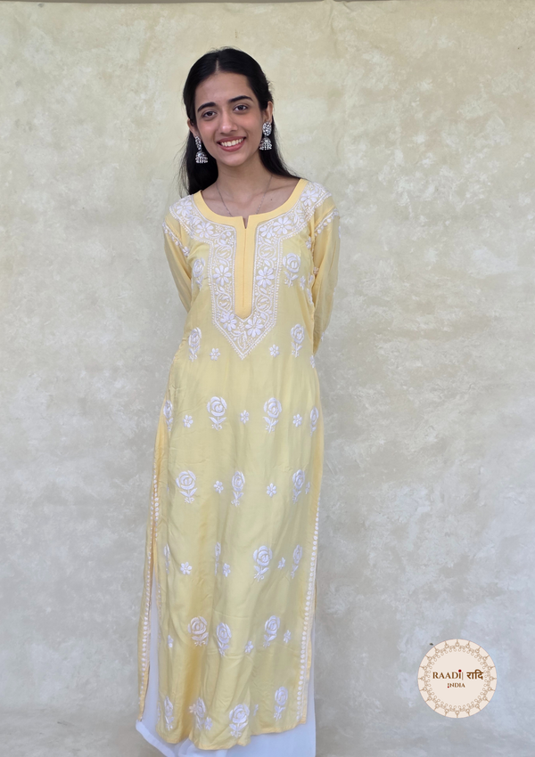 Handcrafted Modal Kurta With Rose Embroidery