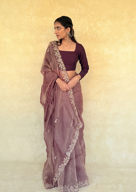 Muted Purple Soft Tissue Saree with Intricate Pita Work