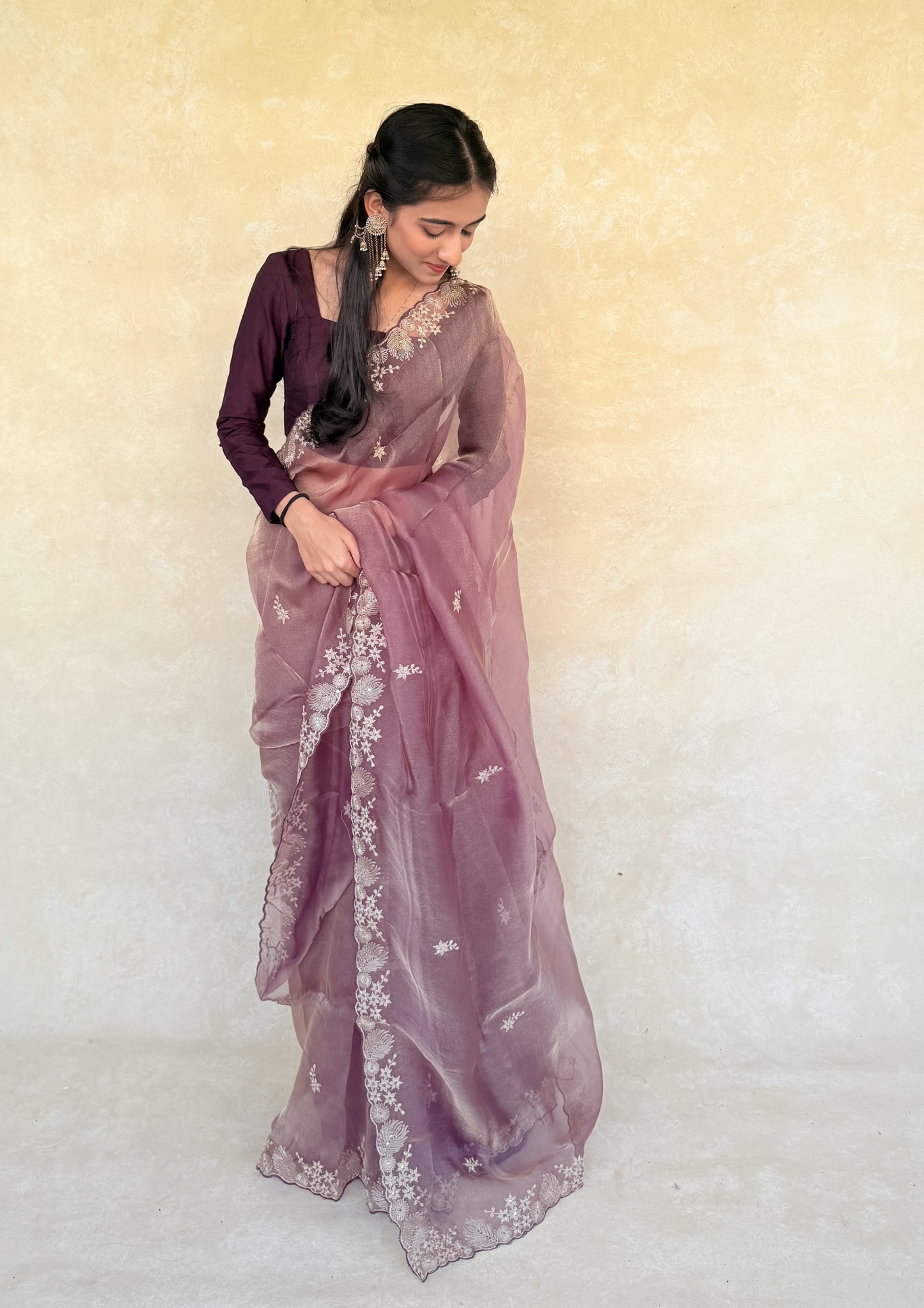 Muted Purple Soft Tissue Saree with Intricate Pita Work