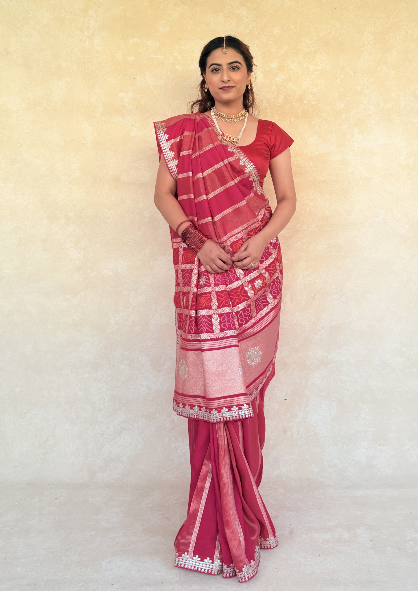 Rani Pink Viscose Bandhej Saree