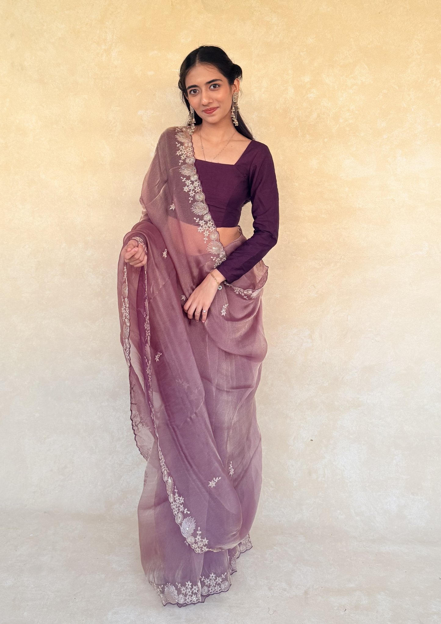 Muted Purple Soft Tissue Saree with Intricate Pita Work