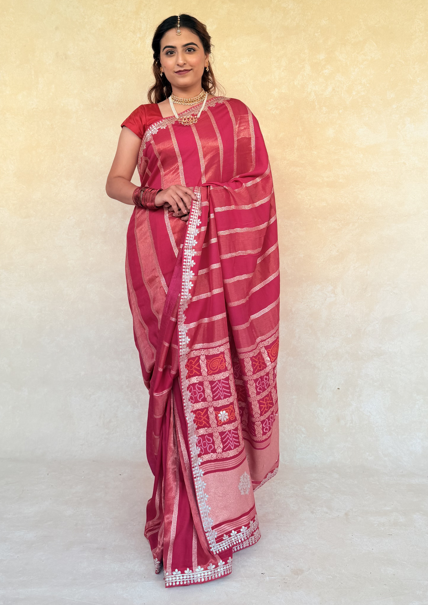 Rani Pink Viscose Bandhej Saree