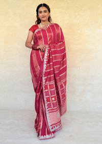Rani Pink Viscose Bandhej Saree